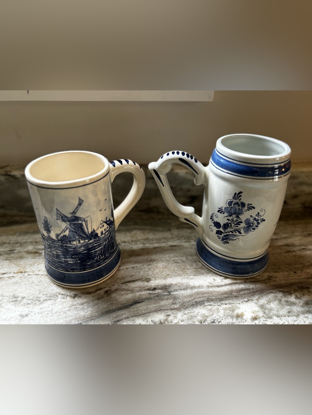 DELFT BLAUW Handpainted Made in Holland STEIN MUG set of 2